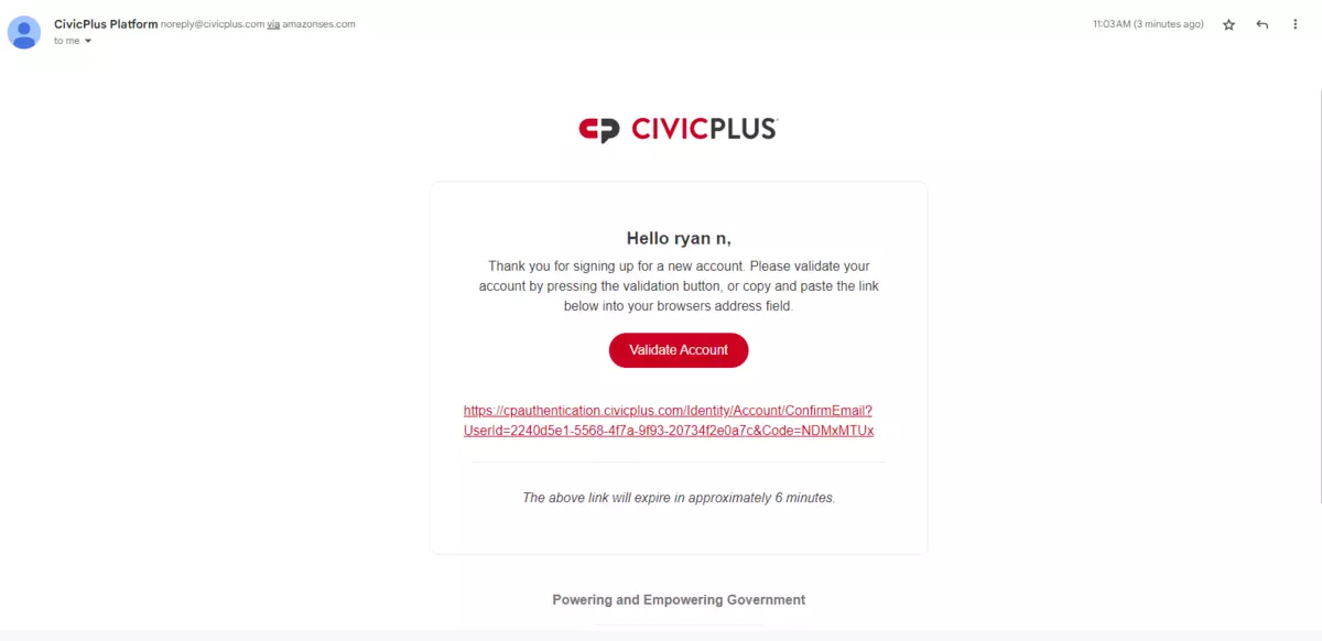 Validate Account Email Example